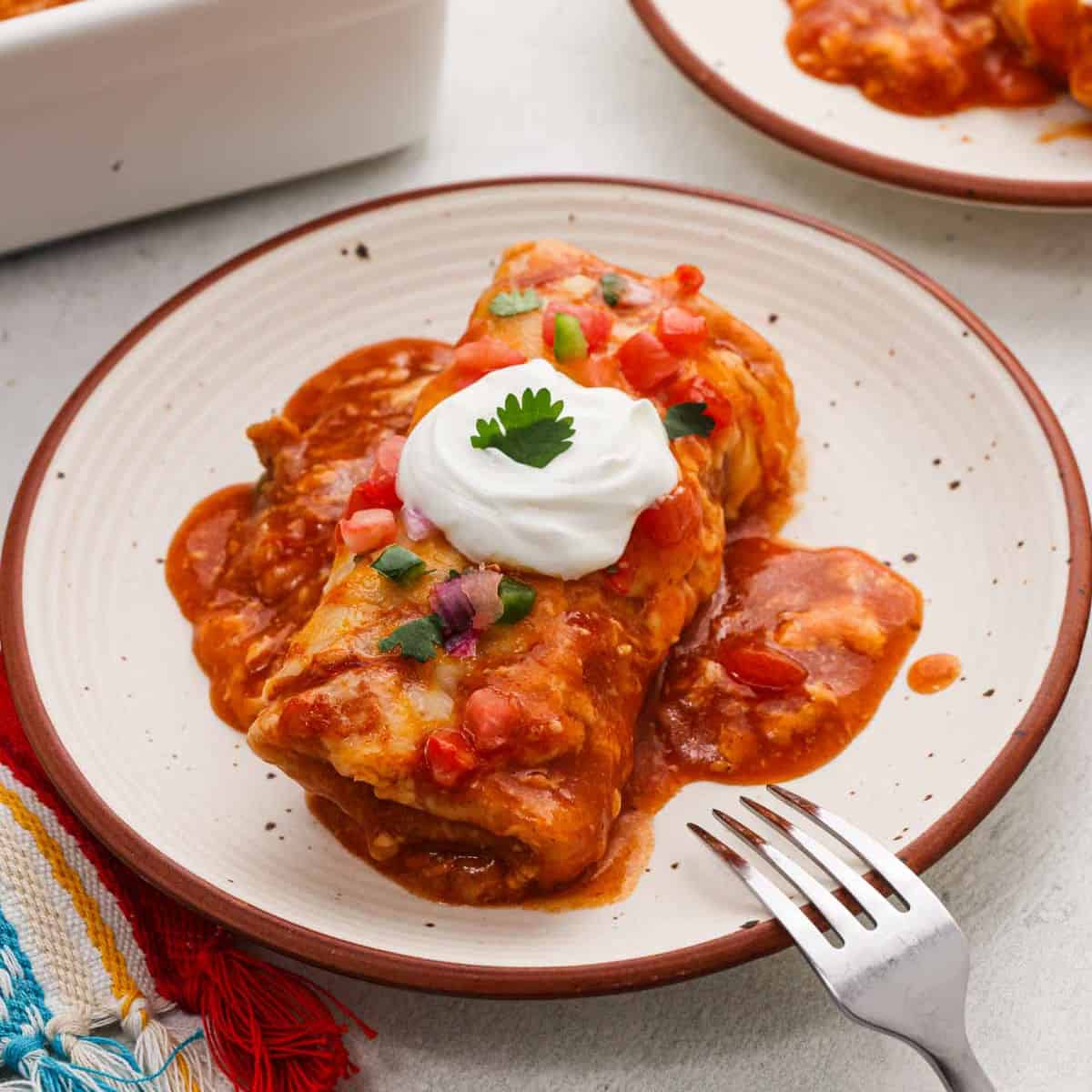 A serving of Frozen Burrito Casserole on a plate.