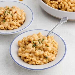 Mac and cheese in a bowl.
