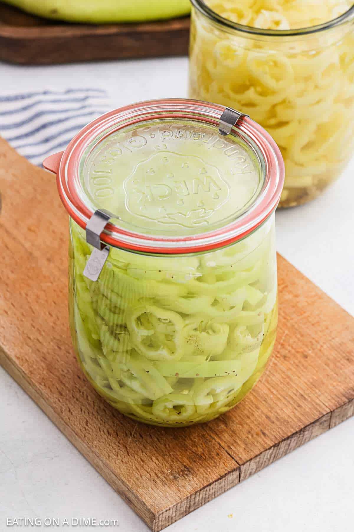 Pickled Banana Peppers in a jar.