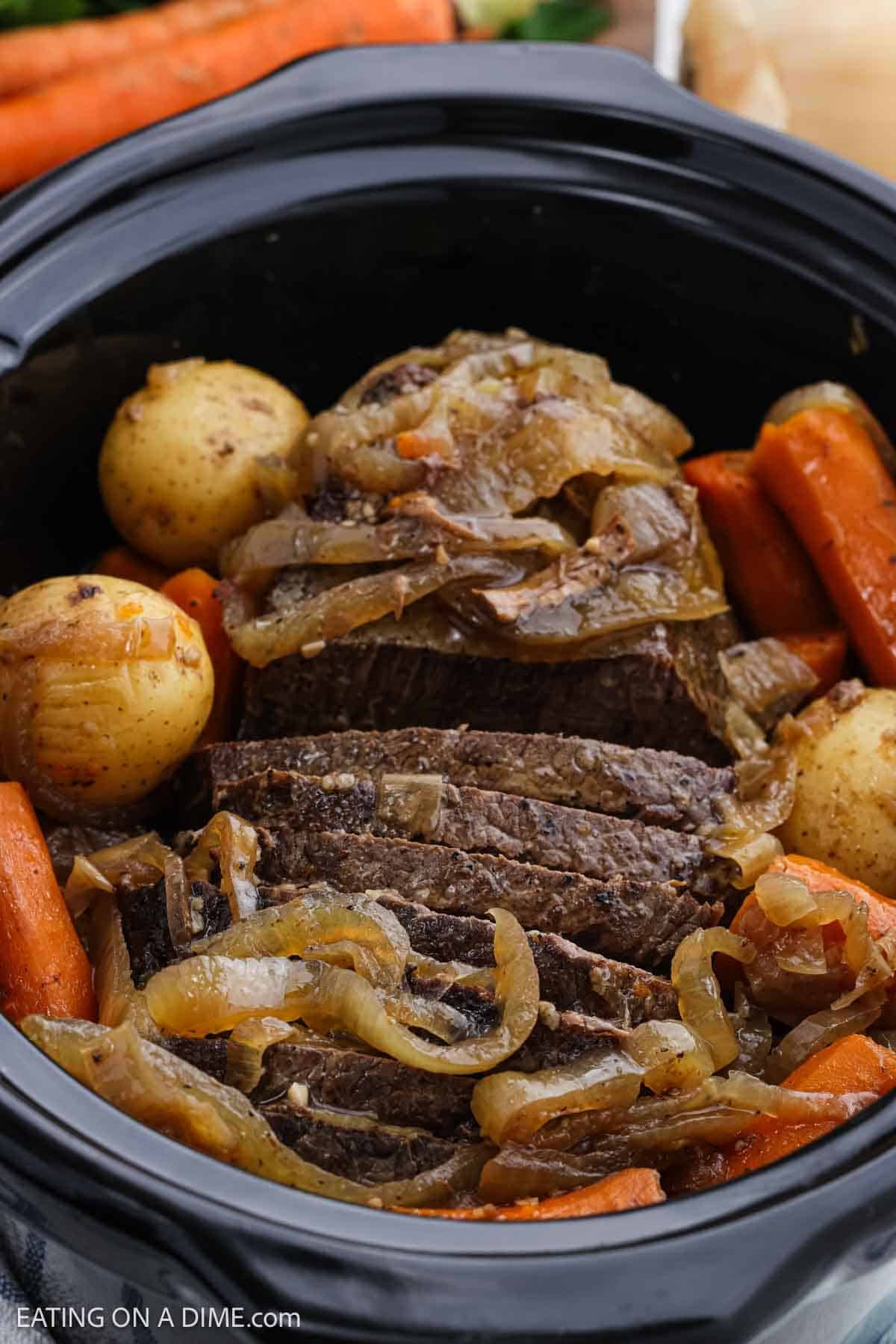 Cooked recipe ready to serve in the slow cooker.