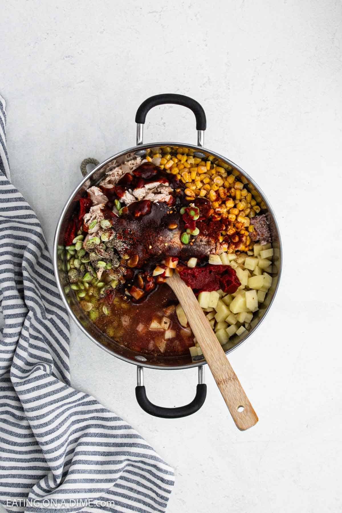 The remainder of the ingredients to the large pot to make this recipe.