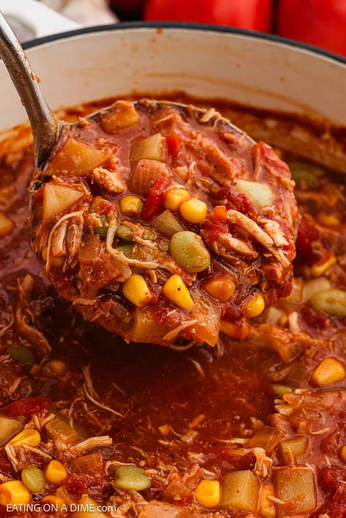 Close up image of the ready to serve recipe in a ladle.