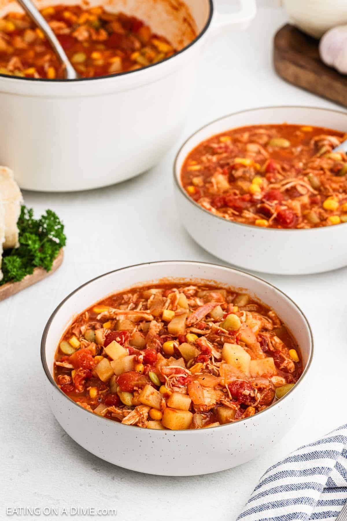 A serving of the stew in a large pot.