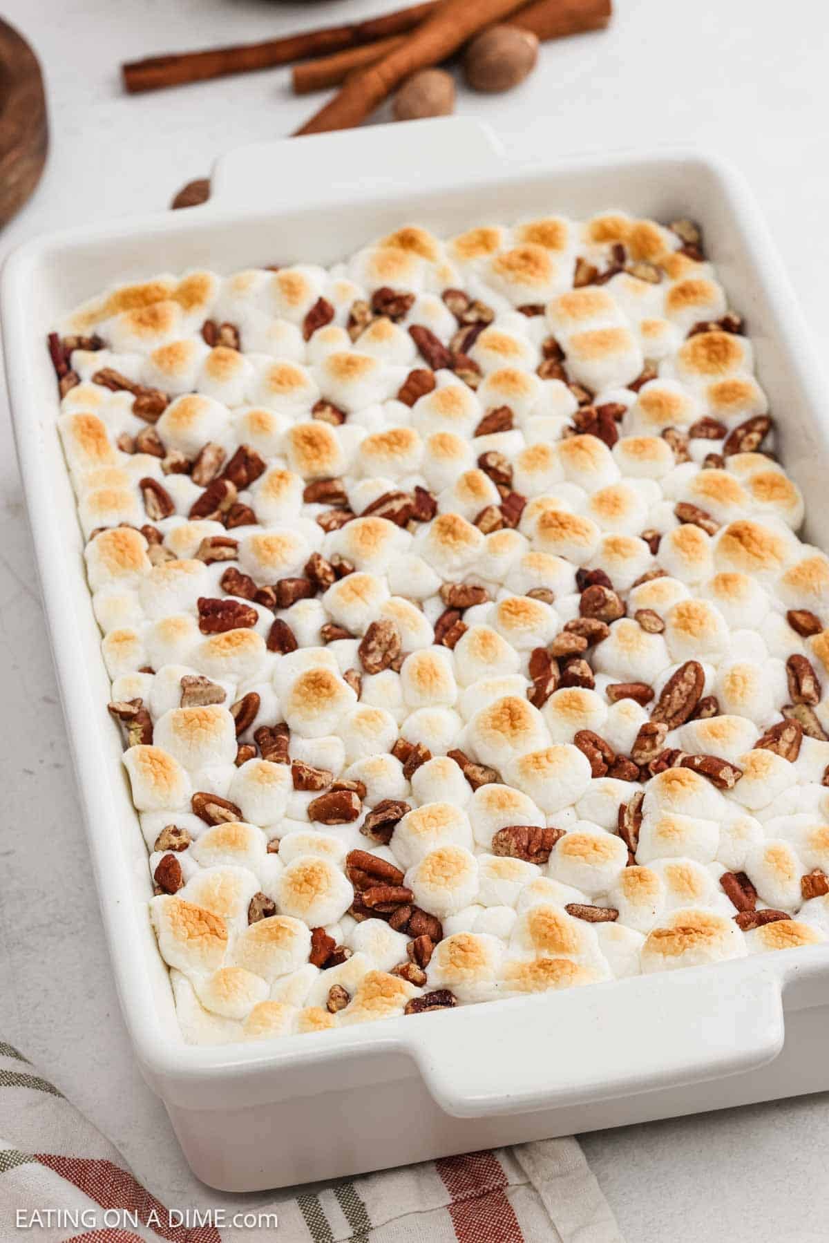 Baked casserole in a baking dish.