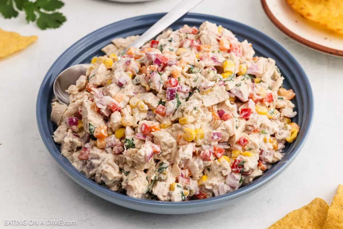 Mexican Chicken Salad in a blue bowl.